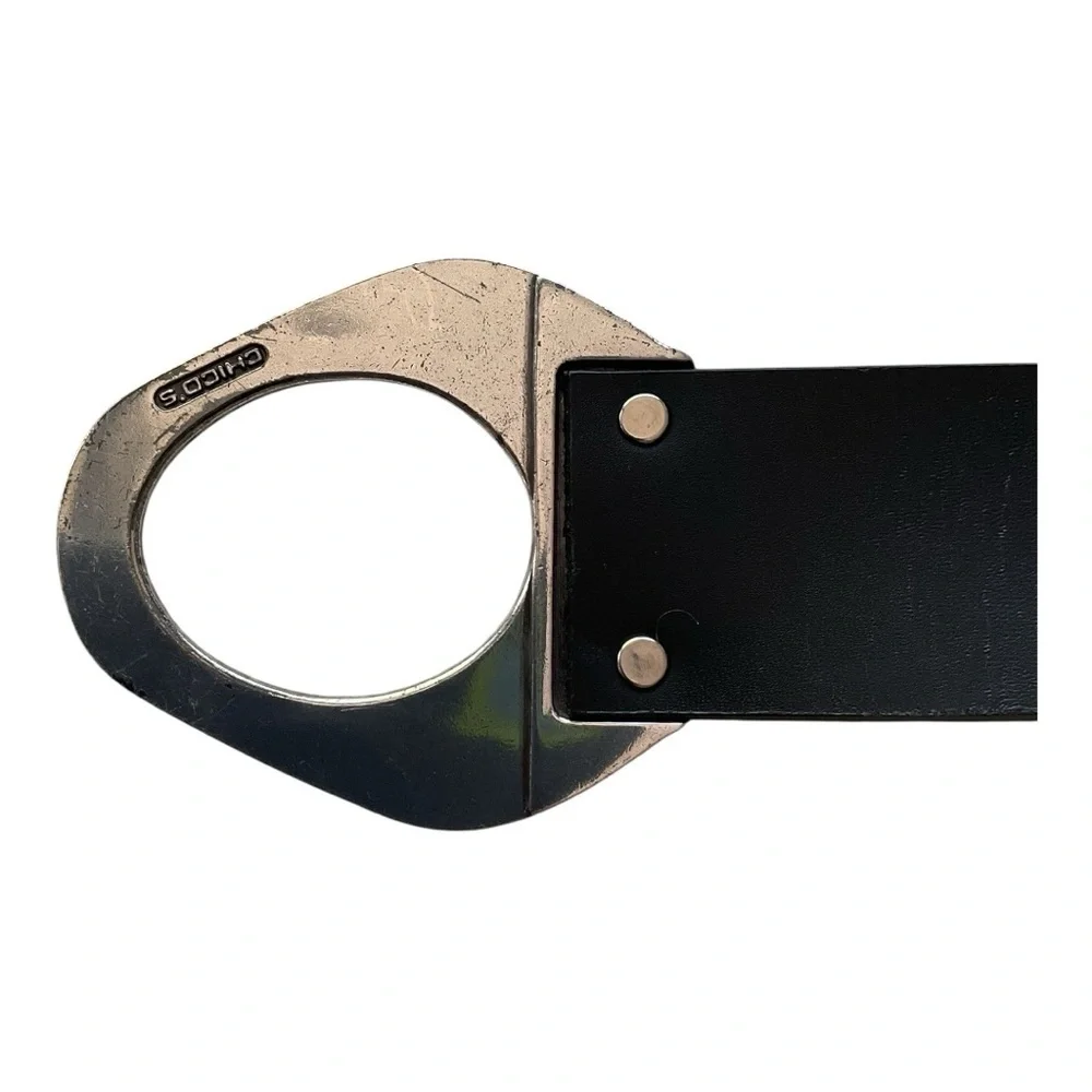 Chico’s Black Belt Size Small – Statement Metal Buckle